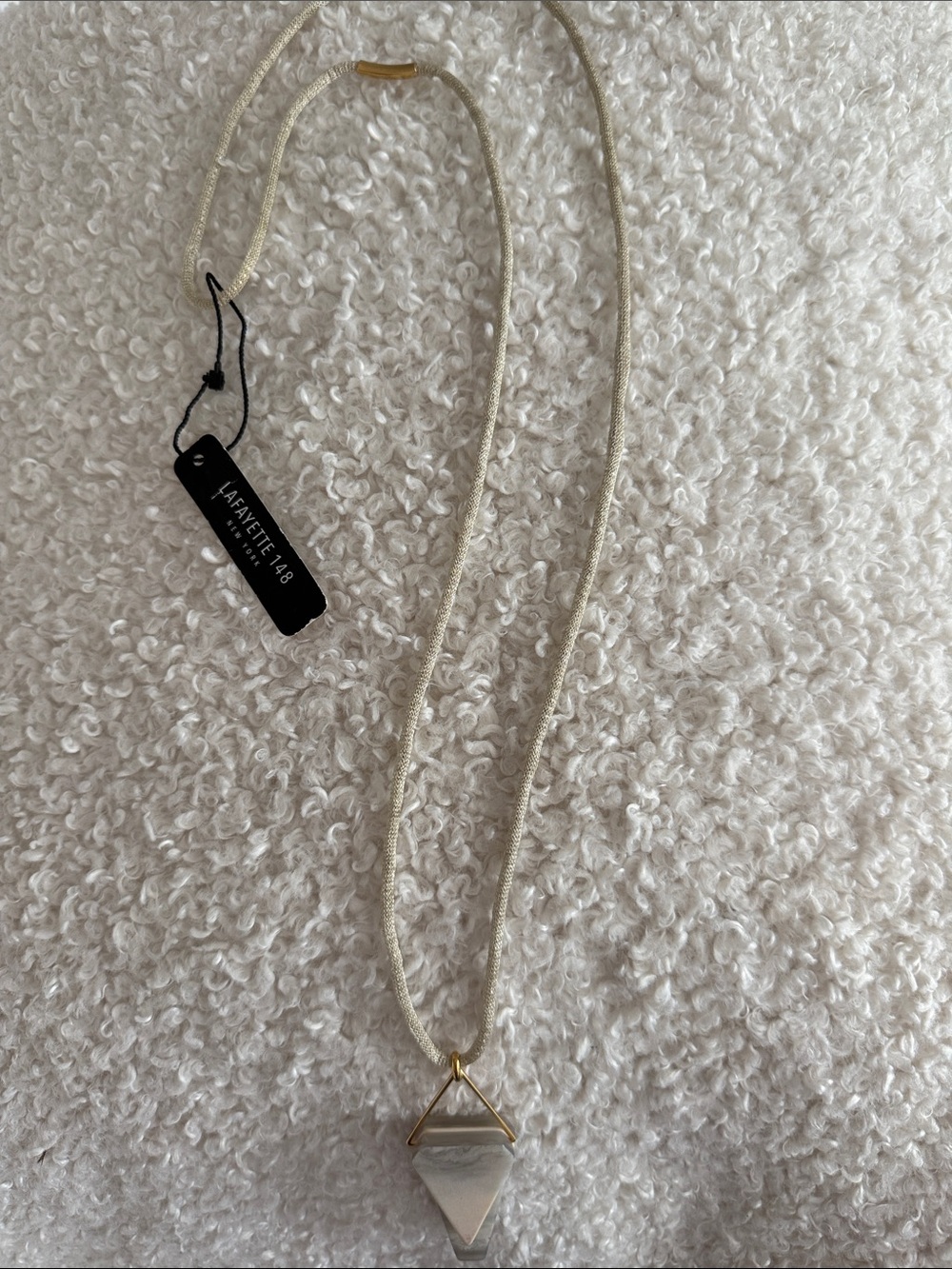 Lafayette 148 New York Cream Cord Necklace with Gold Triangle Pendant